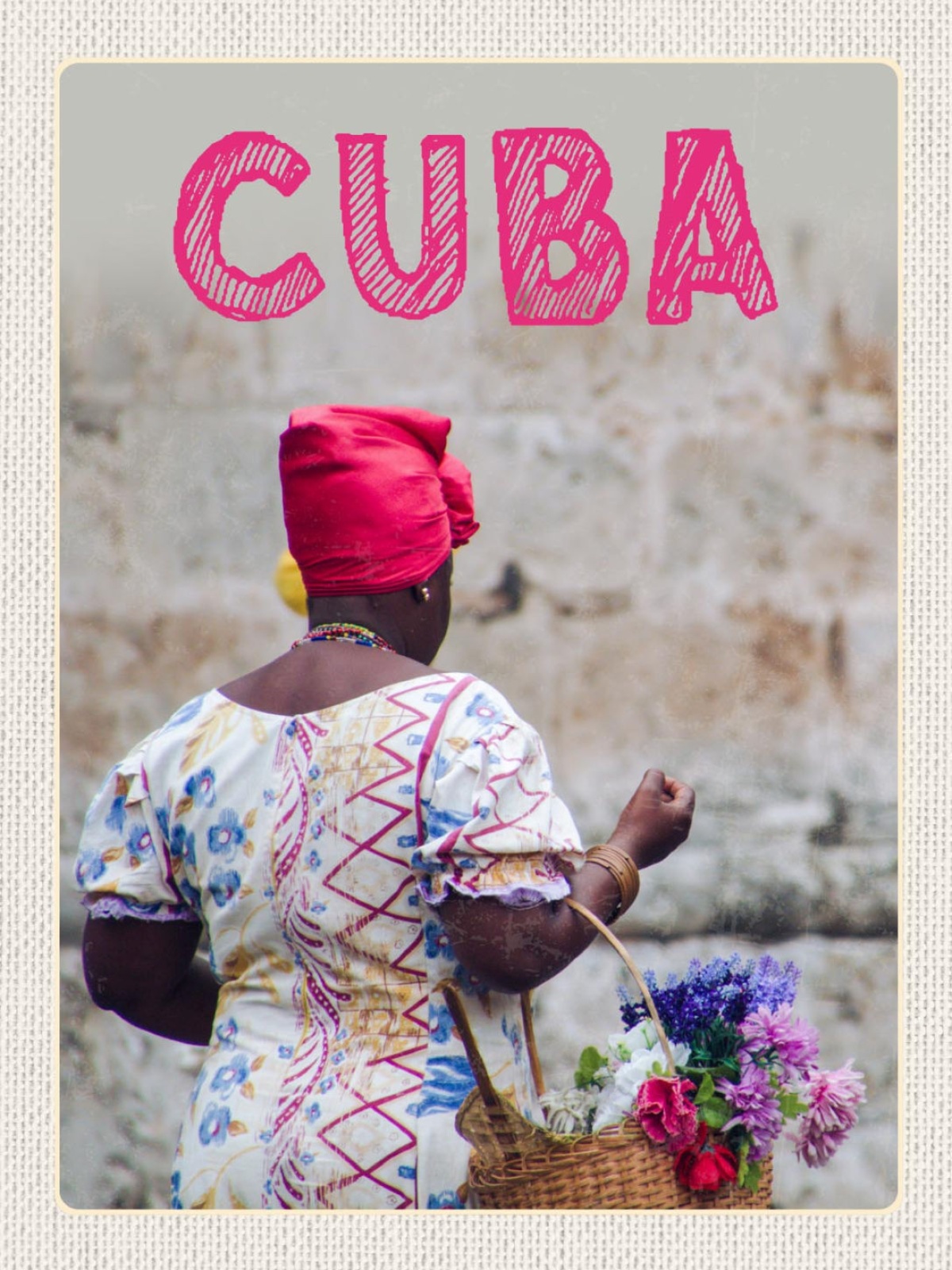 Schild Cuba Kuba Frau Blumen Korb 12x18 20x30 30x40 Blech od. Holz