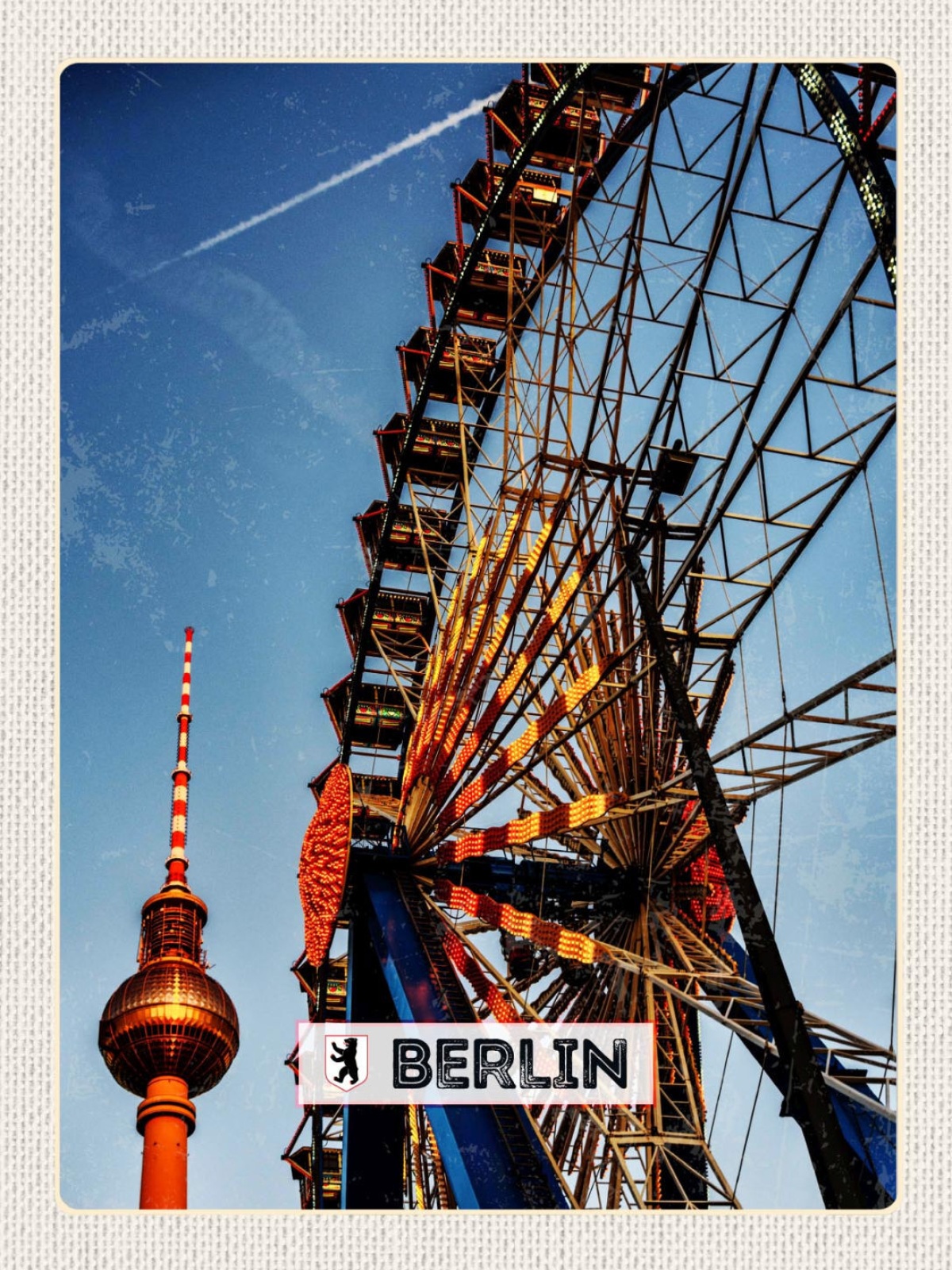 Schild Berlin Deutschland Fernsehturm Riesenrad 12x18 20x30 30x40 Blech od. Holz