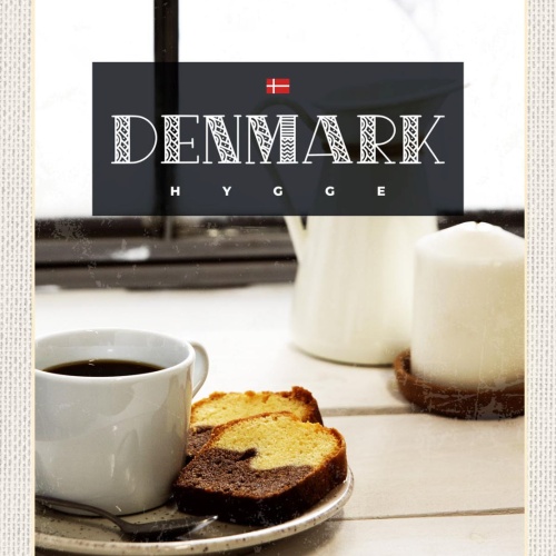 Schild Denmark Dänemark Kaffee Tasse Kuchen Hygge 12x18 20x30 30x40 Blech/Holz