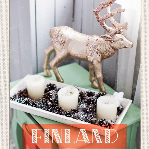 Schild Finland Finnland Rentier Kerzen Dekoration 12x18 20x30 30x40 Blech/Holz