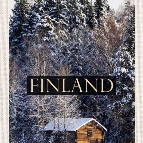 Schild Finland Finnland Hütte Haus Schnee Wald 12x18 20x30 30x40 Blech/Holz
