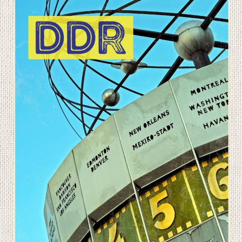 Schild DDR Berlin Weltzeituhr Ost Deutschland 12x18 20x30 30x40 Blech/Holz