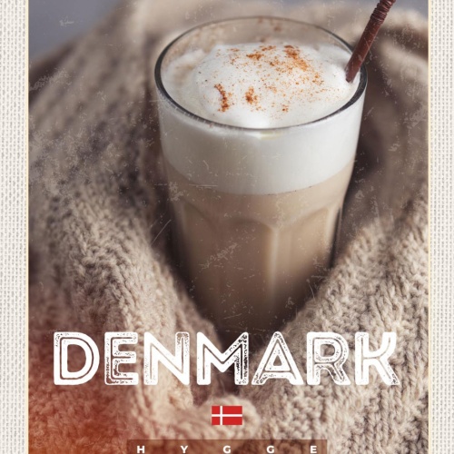 Schild Denmark Dänemark Café Latte Kaffee Hygge 12x18 20x30 30x40 Blech/Holz