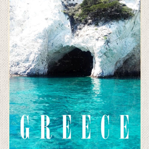 Schild Greece Griechenland Zakynthos Höhlen Meer 12x18 20x30 30x40 Blech/Holz