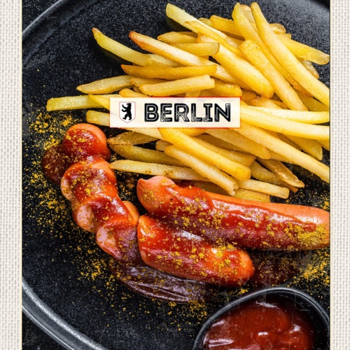 Schild Berlin Deutschland Currywurst Pommes Imbiss 12x18 20x30 30x40 Blech/Holz