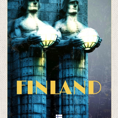 Schild Finland Finnland Helsinki Statuen Bahnhof 12x18 20x30 30x40 Blech/Holz