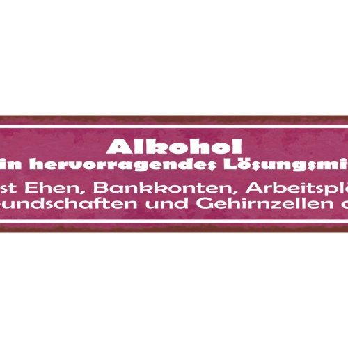 Schild Alkohol Hervorragendes Lösungsmittel Ehe Arbeit 46 x 10 Blech od. Holz