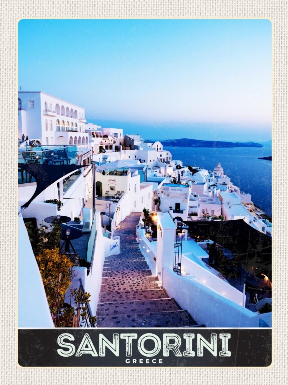 Schild Santorini Greece Griechenland Oia Stadt Meer 12x18 20x30 30x40 Blech/Holz