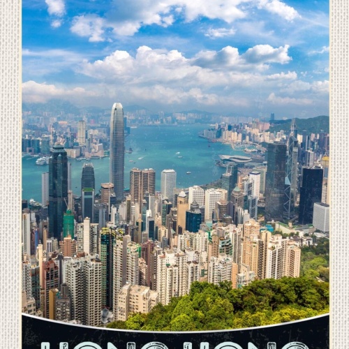 Schild Hong Kong Stadt Ansicht Meer SAR China 12x18 20x30 30x40 Blech/Holz