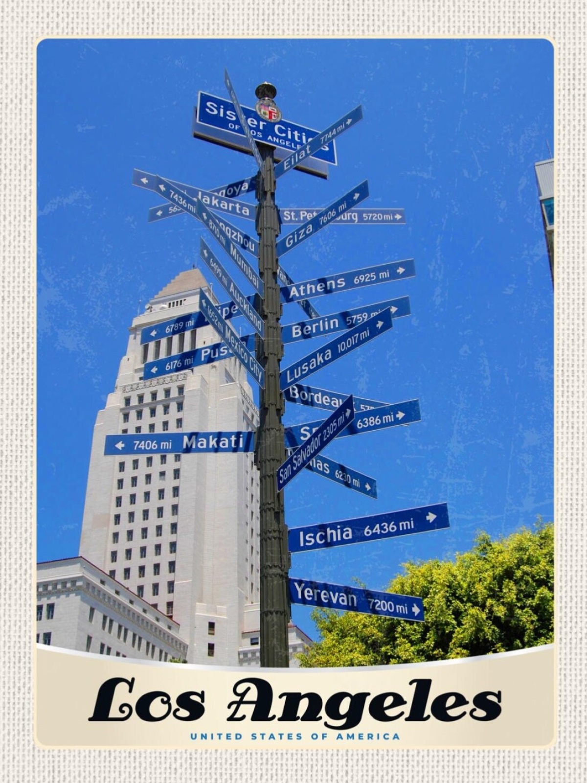 Schild Los Angeles USA Kalifornien Wegweiser Stadt 12x18 20x30 30x40 Blech/Holz