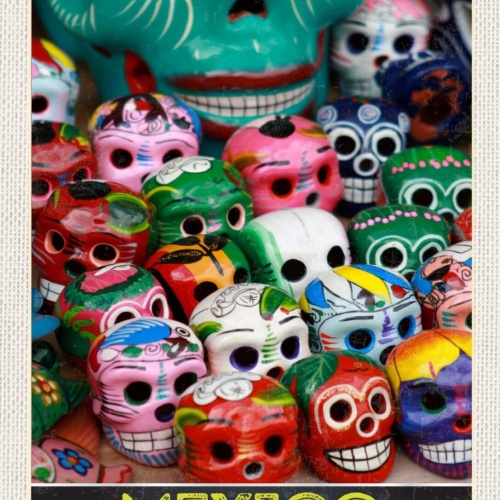 Schild México Mexiko Keramik Schädel Día de Muertos 12x18 20x30 30x40 Blech/Holz