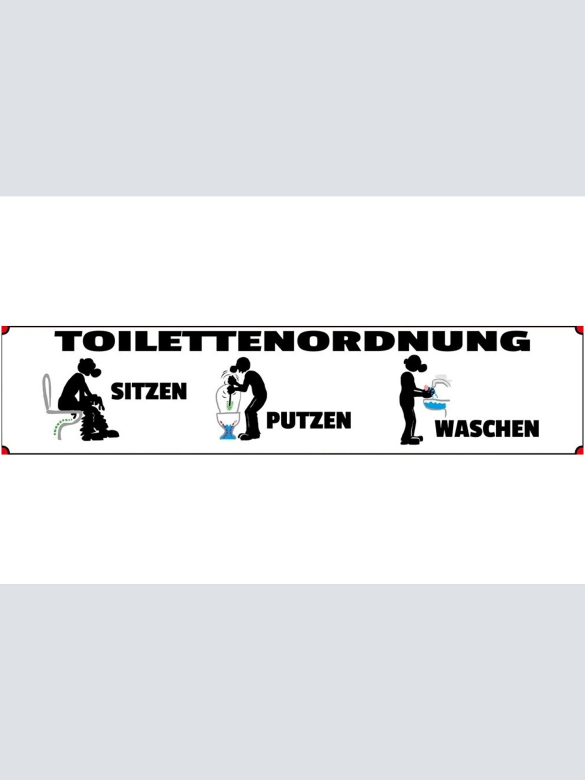 Schild Toiletten Ordnung WC Klo Sitzen Putzen Waschen 46 x 10 Blech od. Holz