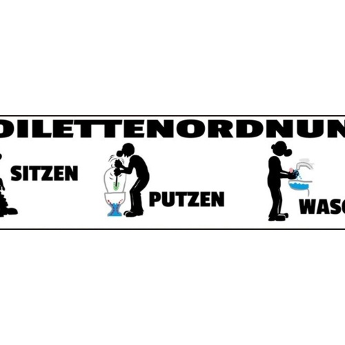 Schild Toiletten Ordnung WC Klo Sitzen Putzen Waschen 46 x 10 Blech od. Holz