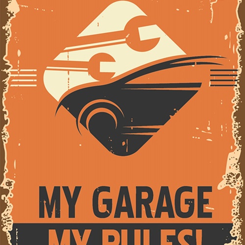Schild Spruch My garage my rules Meine Autowerkstatt Meine Regeln Comic JW