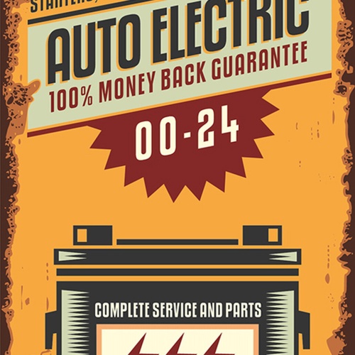 Schild Spruch Auto Electric Autobatterie Starters Generators Comic JW