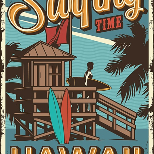 Schild Spruch Its Surfing Time Zeit zu surfen Hawaii Comic Sport JW