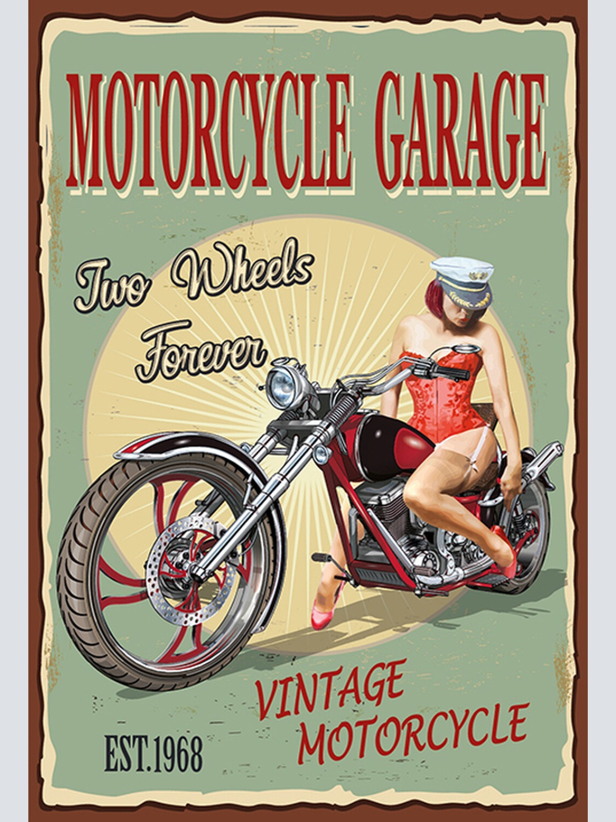 Schild Spruch Motorcycle Garage Werkstatt Motorrad Frau Sexy Comic JW