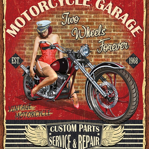 Schild Spruch Motorcycle Garage Motorrad Werkstatt Frau Sexy Comic JW
