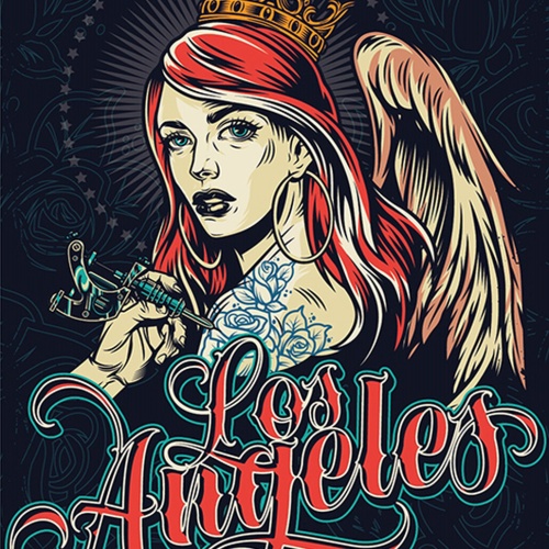 Schild Spruch Los Angeles Tattoo Frau Prinzessin Engel Comic JW