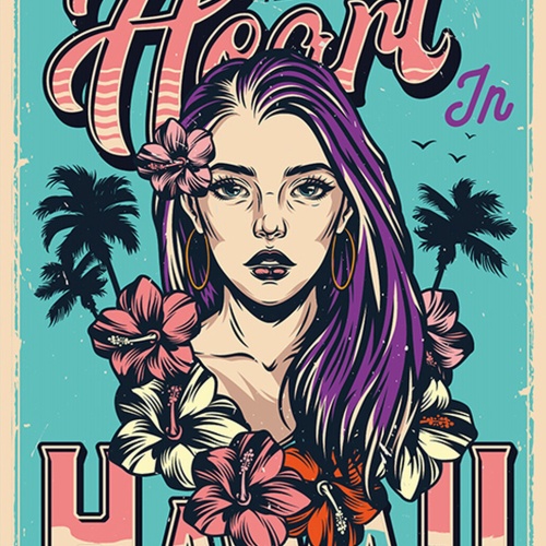 Schild Spruch I Left My Heart in Hawaii Herz in Hawaii gelassen Frau Comic JW
