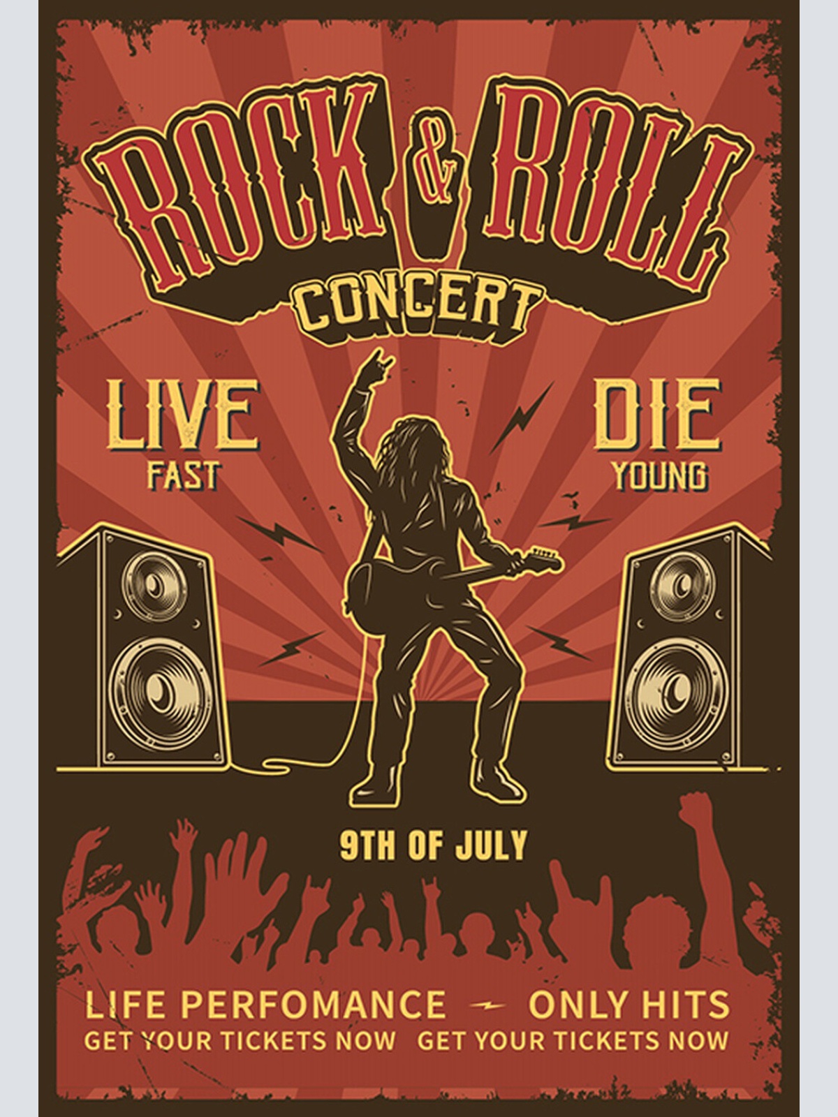 Schild Spruch Rock and Roll Concert Konzert Live fast Leb schnell Comic JW