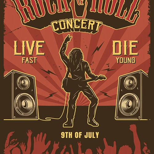 Schild Spruch Rock and Roll Concert Konzert Live fast Leb schnell Comic JW