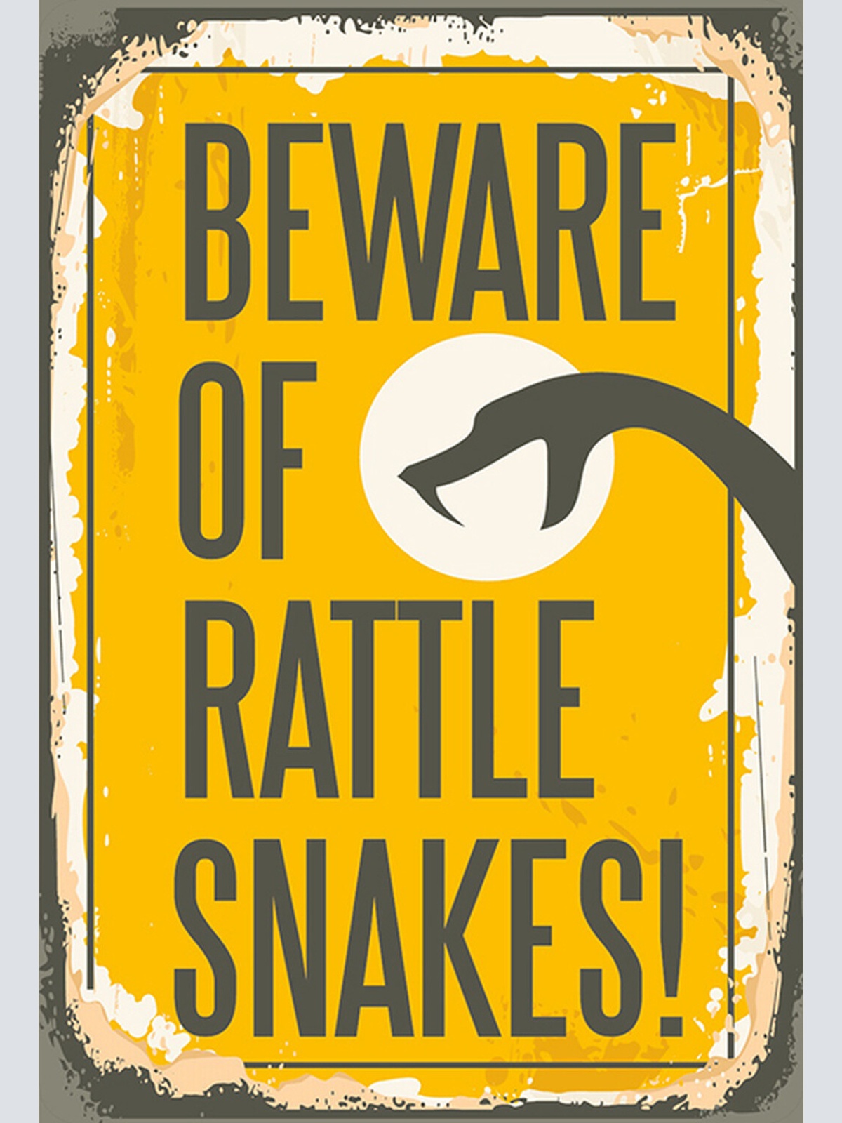 Schild Spruch Beware of Rattle Snakes Vorischt vor Klapperschlangen Comic JW