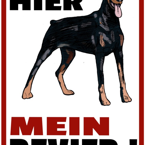 Schild Spruch Ab hier Mein Revier Hund Dobermann Warnung JW