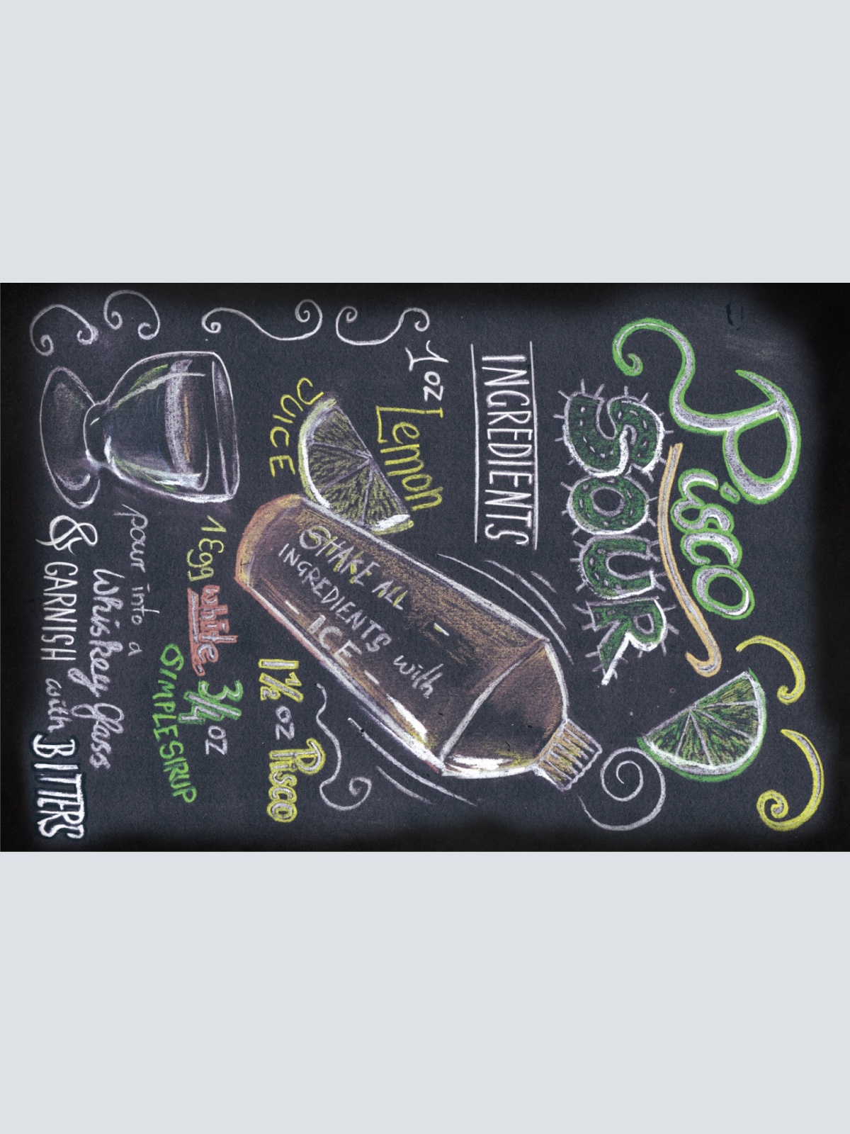 Schild Spruch Pisco Sour Ingredients Bestandteile Rezept Alkohol JW