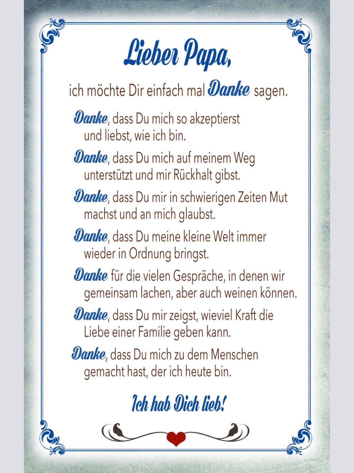 Schild Spruch Lieber Papa Ich möchter dir einfach mal Danke sagen Familie JW