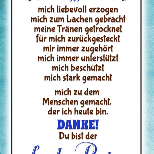 Schild Spruch Du hast mich zum Menschen gemacht Danke bester Papa der Welt JW
