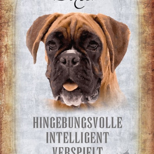 Schild Spruch Boxer Hund Steckbrief Intelligent Verspielt JW