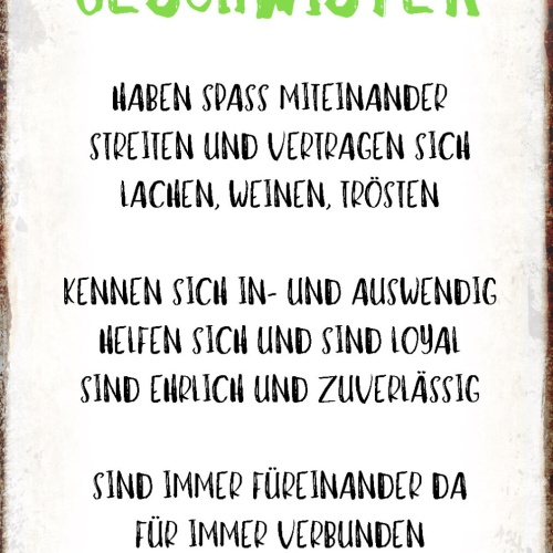Schild Spruch Geschwister Haben spaß miteinander Sind immer für einander da JW