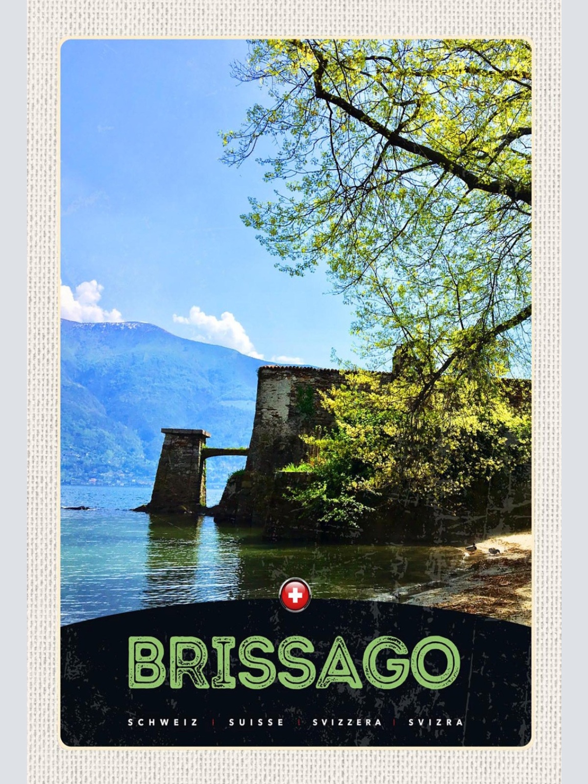 Schild Spruch Brissago Switzerland Schweiz See Berg JW