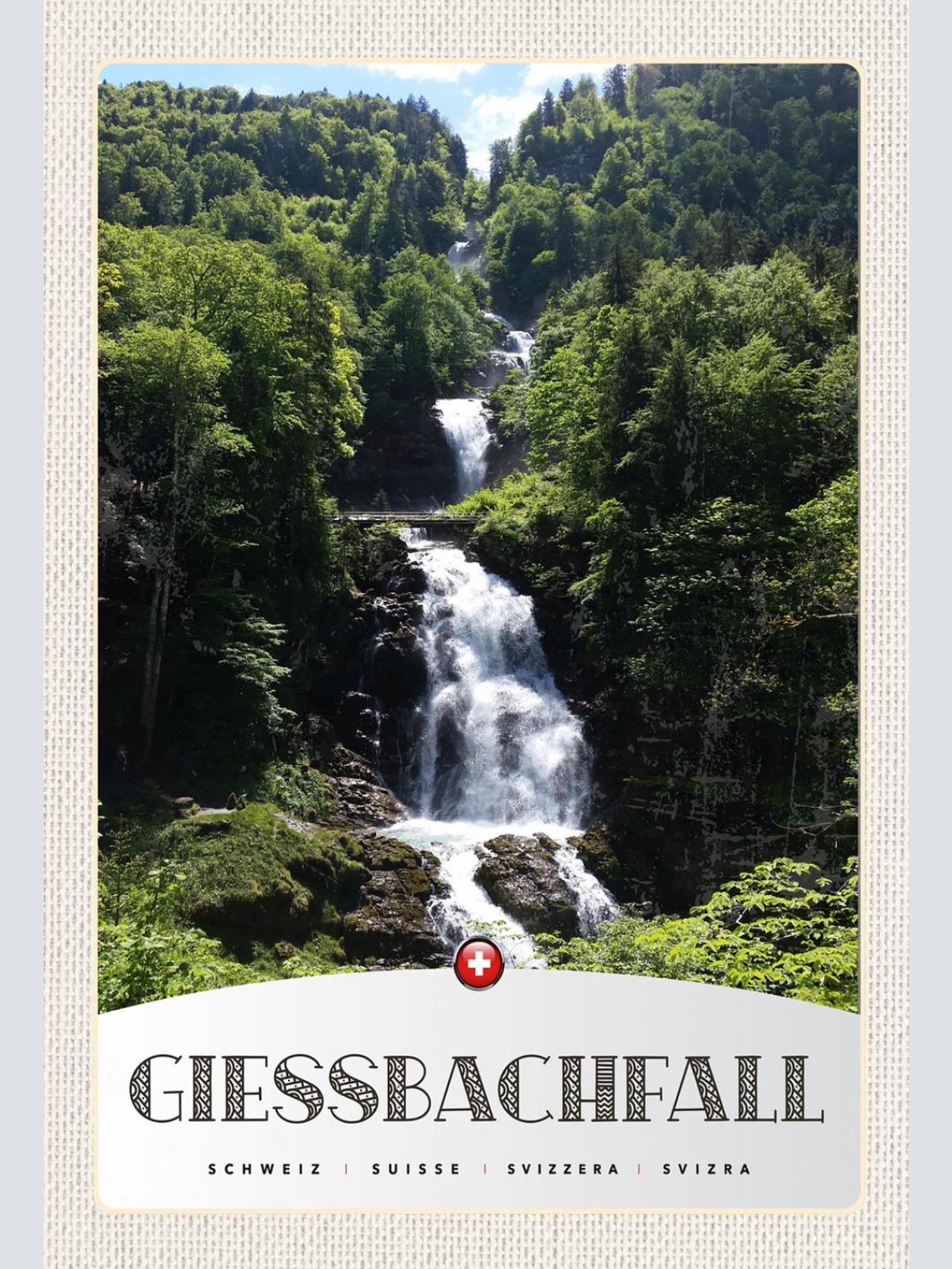 Schild Spruch Giessbachfall Wasserfall Switzerland Schweiz Berge Wald JW