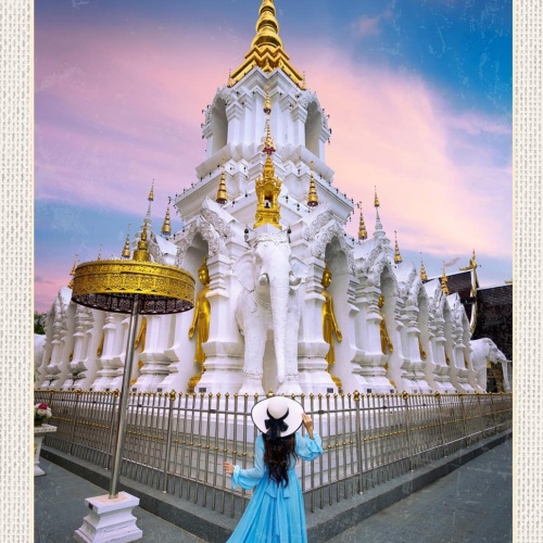 Schild Spruch Thailand Tempel Frau