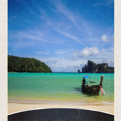 Schild Spruch Thailand Boot Meer Hügel Insel Strand JW