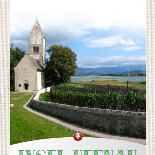 Schild Spruch Insel Ufenau Switzerland Schweiz Kirche See Berge JW