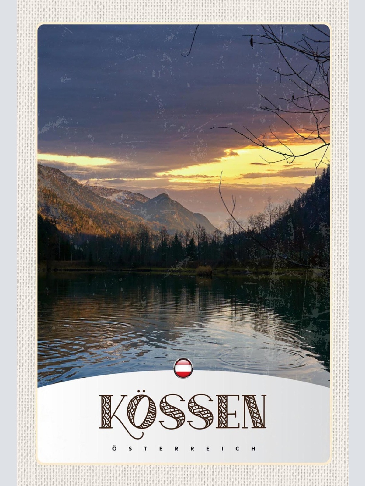 Schild Spruch Kössen Österreich See Berge Abendrot JW