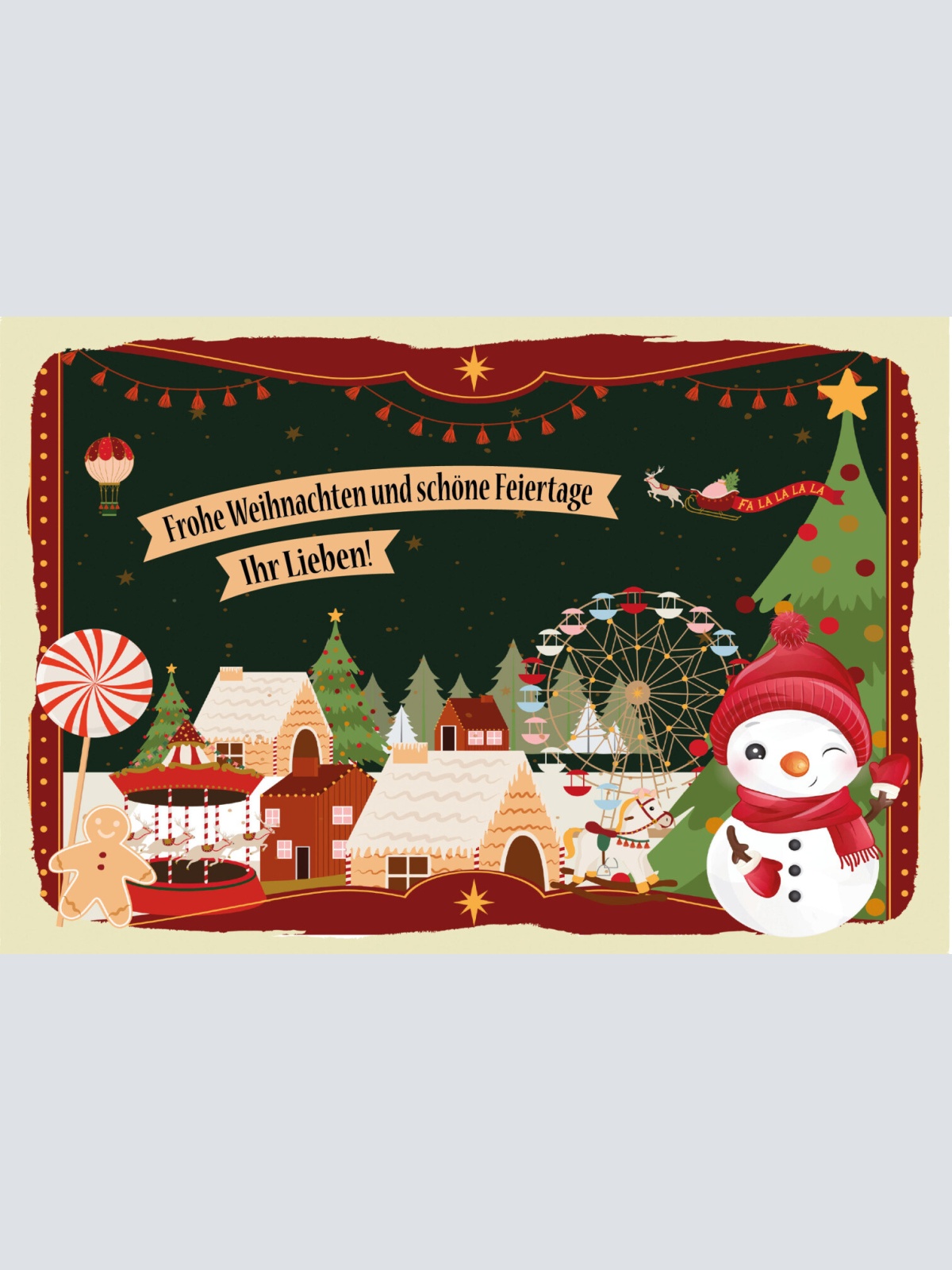 Schild Spruch Frohe Weihnachten und schöne Feiertag ihr Lieben Comic JW