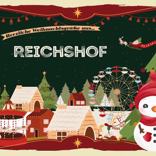 Schild Spruch Herzliche Weihnachtsgrüße aus Reichshof Comic Schneemann JW