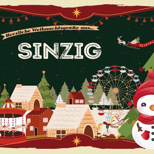 Schild Spruch Herzliche Weihnachtsgrüße aus Sinzig Comic Schneemann JW