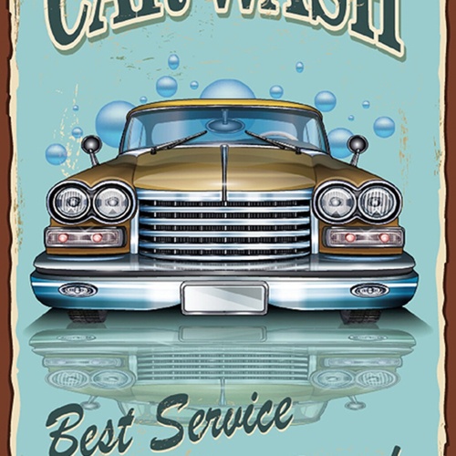 Schild Spruch Car Wash Autowäsche Best Service in Town Oldtimer Comic JW
