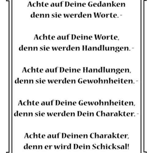 Schild Spruch Achte auf deine Gedanken denn sie werden Worte Talmud JW