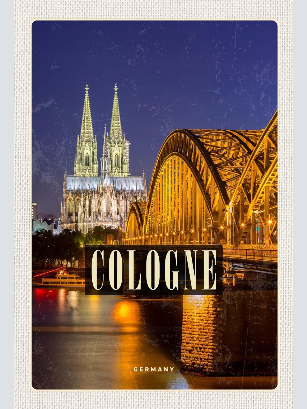 Schild Spruch Cologne Germany Köln Deutschland Dom Brücke Nacht Rhein JW