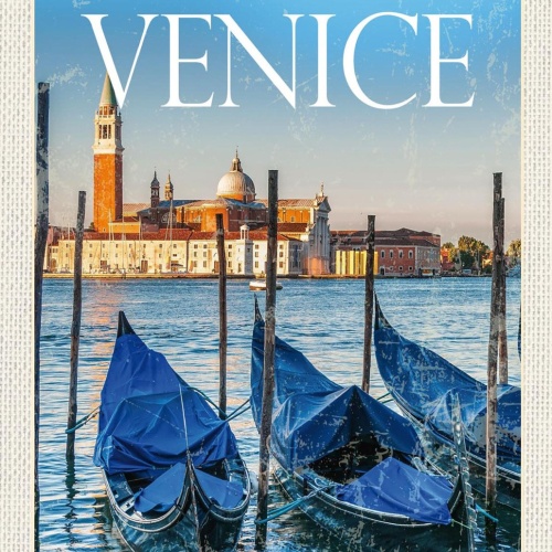 Schild Spruch Venice Venedig Italien Gondeln Meer Dogenpalast Stadtansicht JW