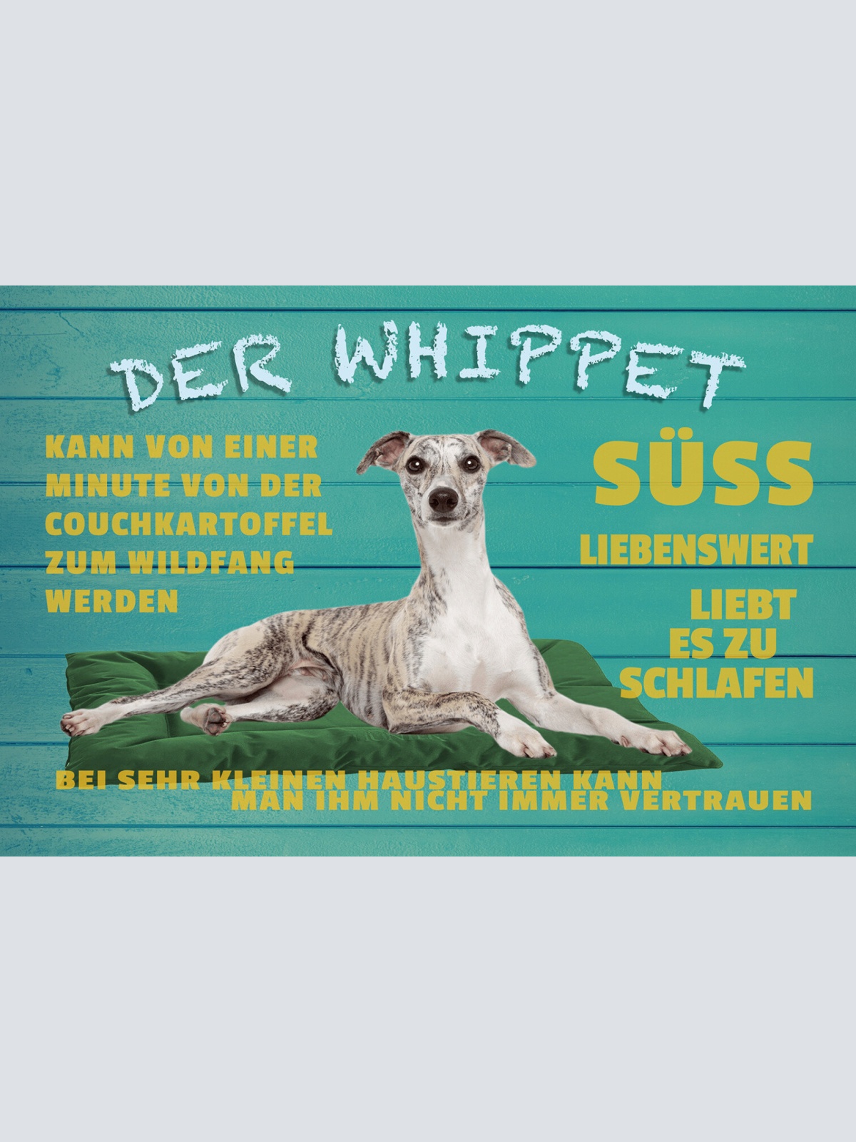 Schild Spruch Der Whippet kann von einer Minute von der Couchkartoffel Hund JW
