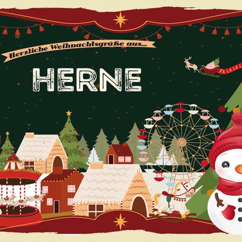 Schild Spruch Herzliche Weihnachtsgrüße aus Herne Comic Schneemann JW