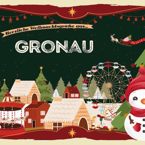 Schild Spruch Herzliche Weihnachtsgrüße aus Gronau Comic Schneemann JW