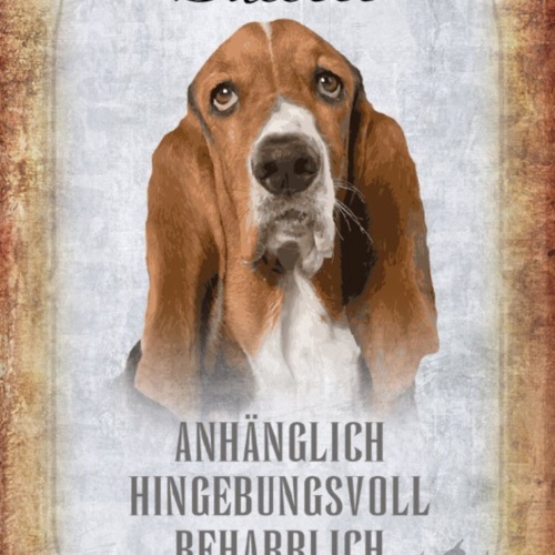 Schild Spruch Bassett Hund Steckbrief Anhänglich Beharrlich JW